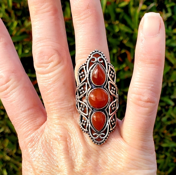 New Unique Carnelian 925 Silver Statement Ring. - Picture 6 of 10